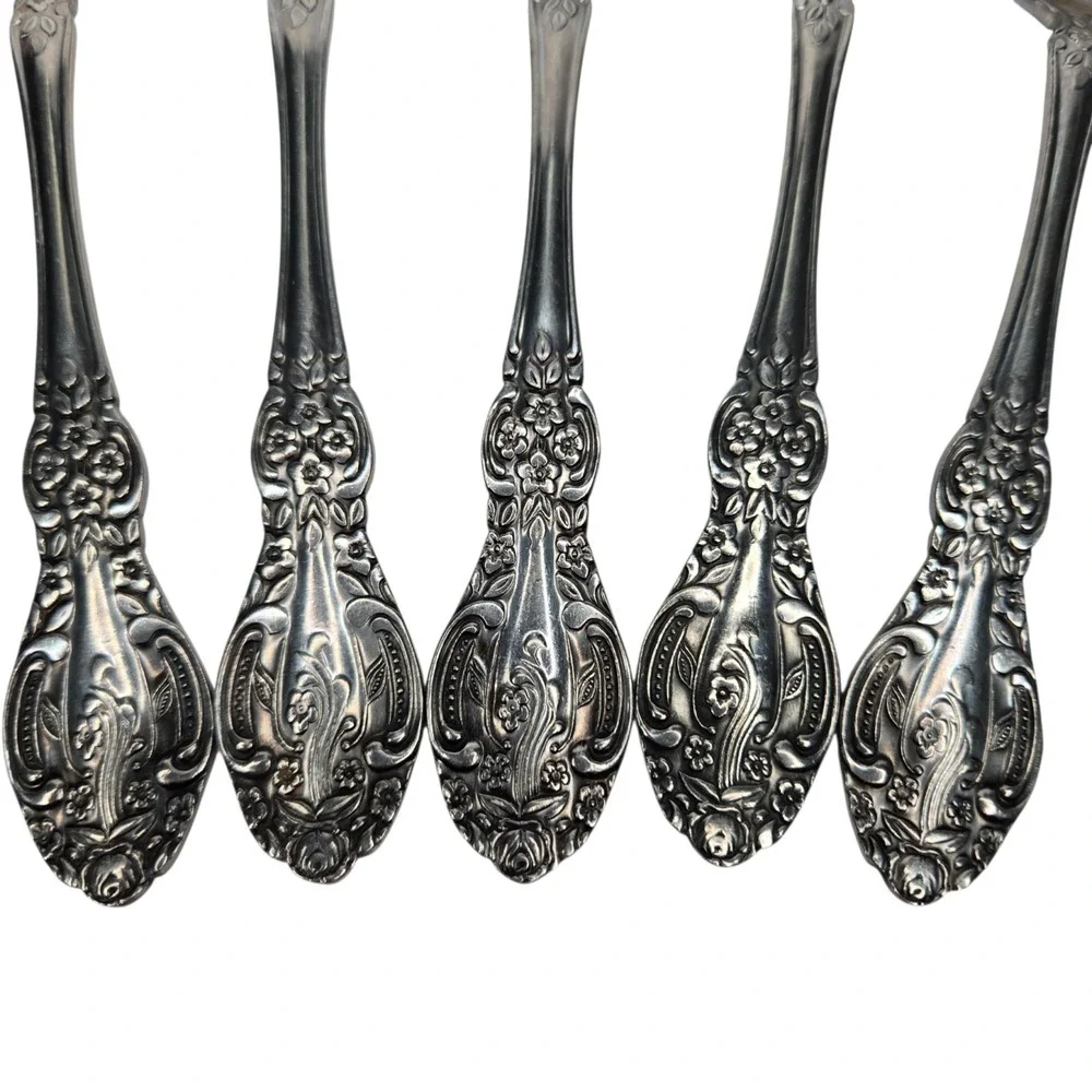 Springtime Oval Soup Spoons / Place Spoons Set Of 5 Stainless Steel Japan 1970s